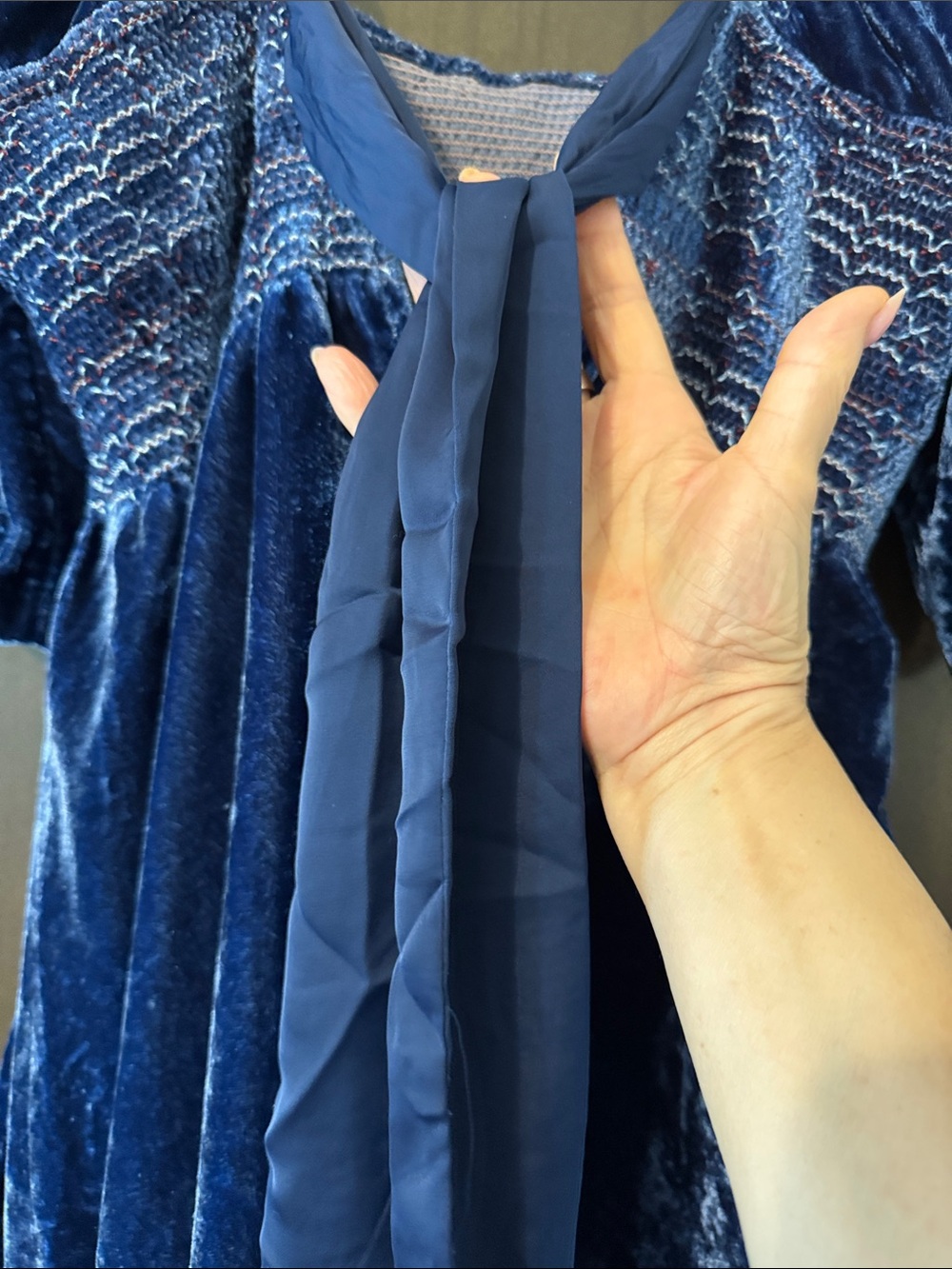 Free People Blue and Velvet Smocked Mini Dress - Picture 9 of 10